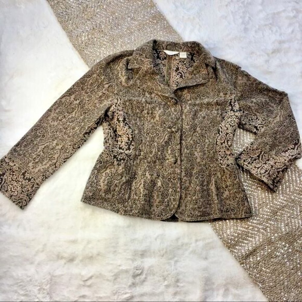 AMAZING J. Jill Romantic Tapestry Blazer Jacket Brown Size 8 Button Front